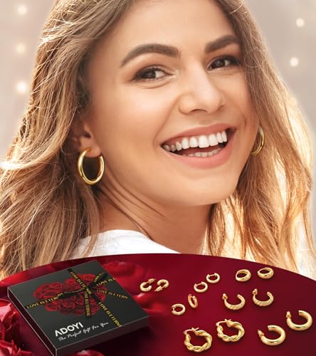 adoyi Gold Hoop Earrings Set for Women Gifts 14K Gold Plated Jewelry Sets Twisted Huggie Hoop Earrings Lightweight Valentine Anniversary Birthday Friendship Gift for Women - Image 2