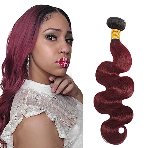 Burgundy Human Hair Bundles Body Wave Ombre Tow Tone Hair Bundles 100% Unprocessed Virgin Hair Brazilian Remy Human Hair Bundles Black To Wine Red Hair Bundles Single Bundle 30 Inch