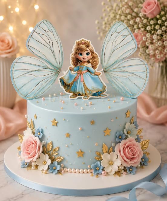 Homebakers Mart Princess Cake Theme Topper with Butterfly Wings Pack Of 2 for Birthday Cake Decoration (Ice Blue)-image-7