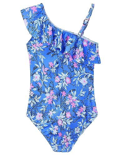 Image of Snowheart Girls Swimsuit Adjustable Shoulder Strap UPF50+ One-Shoulder Ruffle Bathing Suit 3-12T