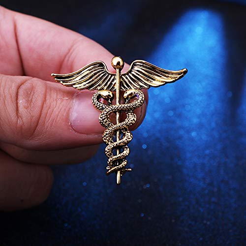 Image of Dreuyet Medical Caduceus Angel Nurse Brooch Pins for Nurse Doctor Medical Symbol Stethoscope Snake Caduceus RN Nursing Badge Crystal Brooches Lapel Pin Wand Brooch Doctor Nurse Therapist Appreciation Jewelry Gift