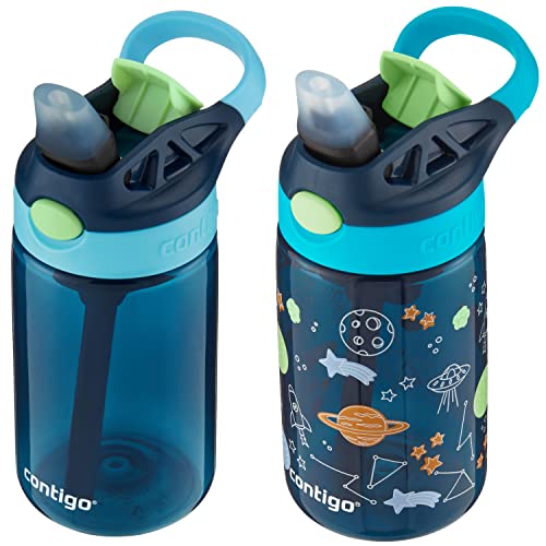 Image of Contigo Kids Water Bottle with Redesigned AUTOSPOUT Straw 14oz .Blueberry and Blue Raspberry & Blueberry and Blue Raspberry with Cosmos (Pack of 8)