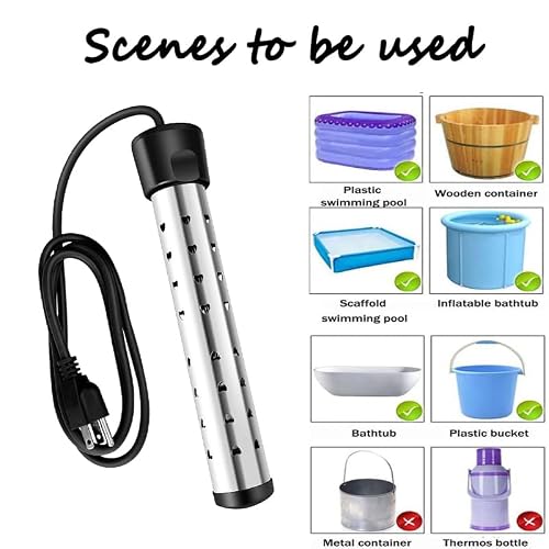 Immersion Water Heater for Bathtub,Submersible Water Heater with 304 Stainless Steel Protective Cover,Bathtub Heater,Heat 5 Gallons of Water in Minutes (Black) - Thumbnail 4