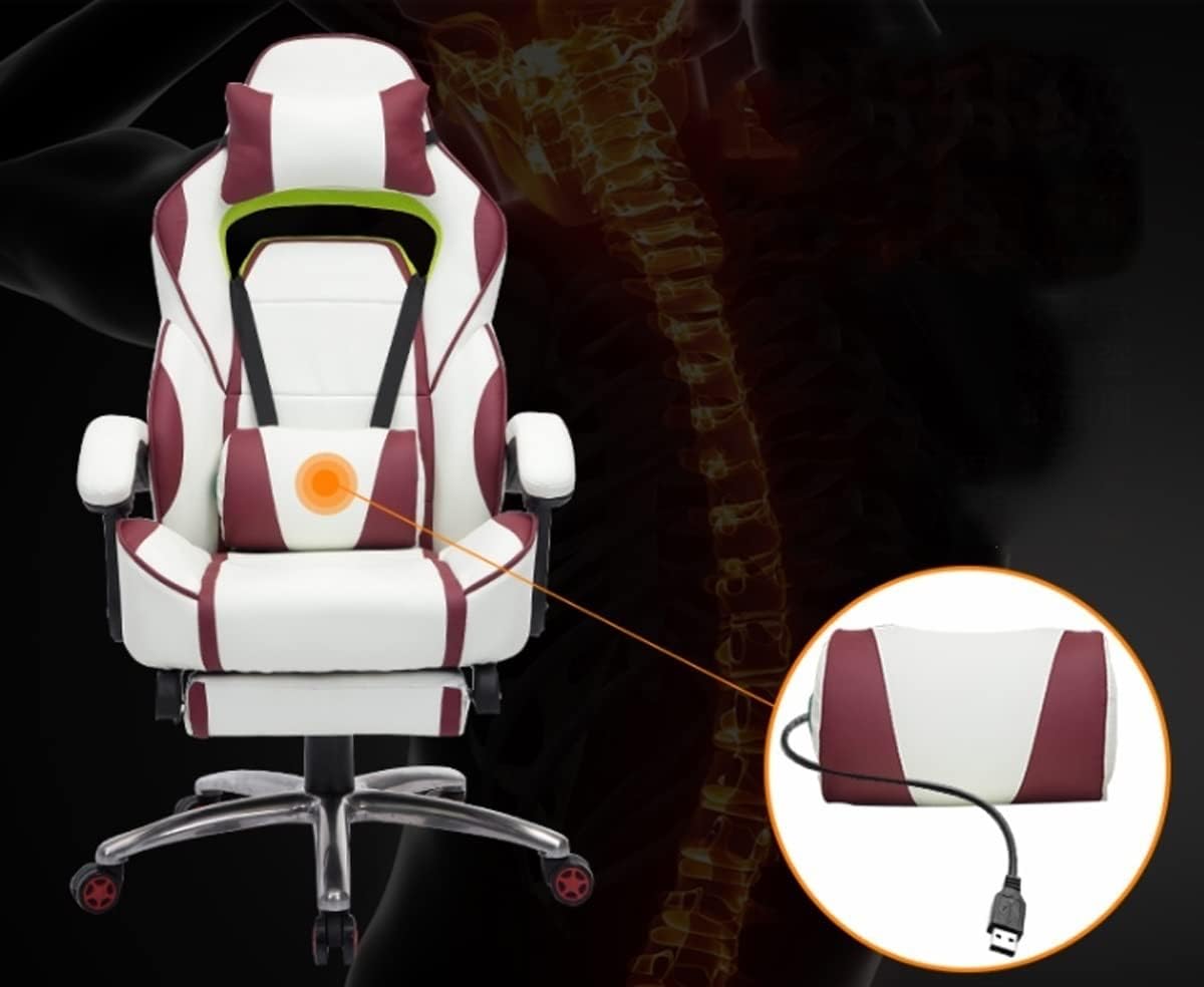 Home Office Chair Video Game Chair Ergonomic Reclining with Footrest and Waist Massage Support Leather Computer Gaming Chair (Color : Red) (Brown)