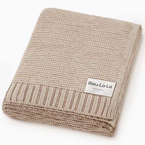 Image of Bleu La La - 100% Organic Cotton Heritage Knit Textured Baby Blanket – Signature Heritage Knit, Soft Breathable Newborn Baby Blanket (Heritage - Oatmeal)