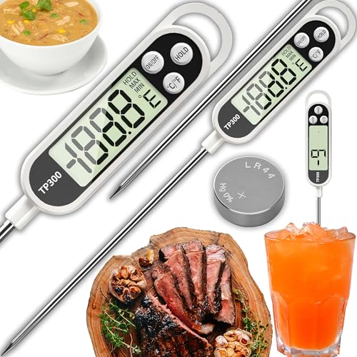 Retoo Digitales Küchenthermometer 24 cm mit Edelstahlsonde, Fleisch- und Grillthermometer für BBQ, Braten und Flüssigkeiten, Messbereich -50 bis +300 °C, 1.5 V LR44 Batterie, LCD Anzeige