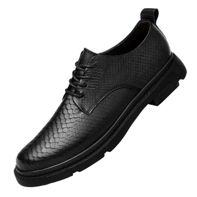 Mens Uniform Formal Shoes Burnished Leather Lace Up Wingtip Block Heel Non Slip Rubber Sole Wedding Business Comfortable Dress Oxford