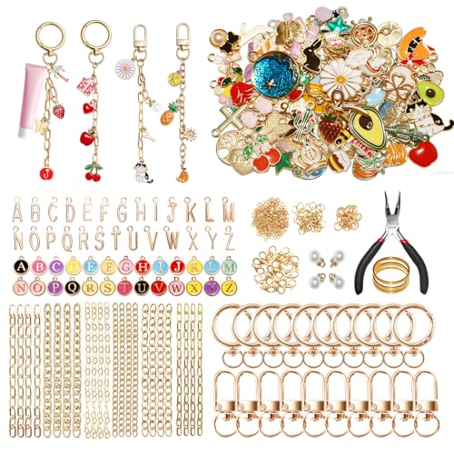 WDXIUE Keychain Making Kit Charms Lip Gloss Key Chain Bracelet Design Set Cute & Friendship Jewelry Making Kit DIY Make 24 Set Keychain for Beginners