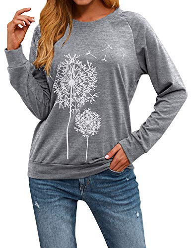 Dresswel-Damen-Loewenzahn-Sweatshirt-Langarmshirt-Pusteblume-Drucken-Pullover-Herbst-Winter-Bluse-Tops-Oberteile