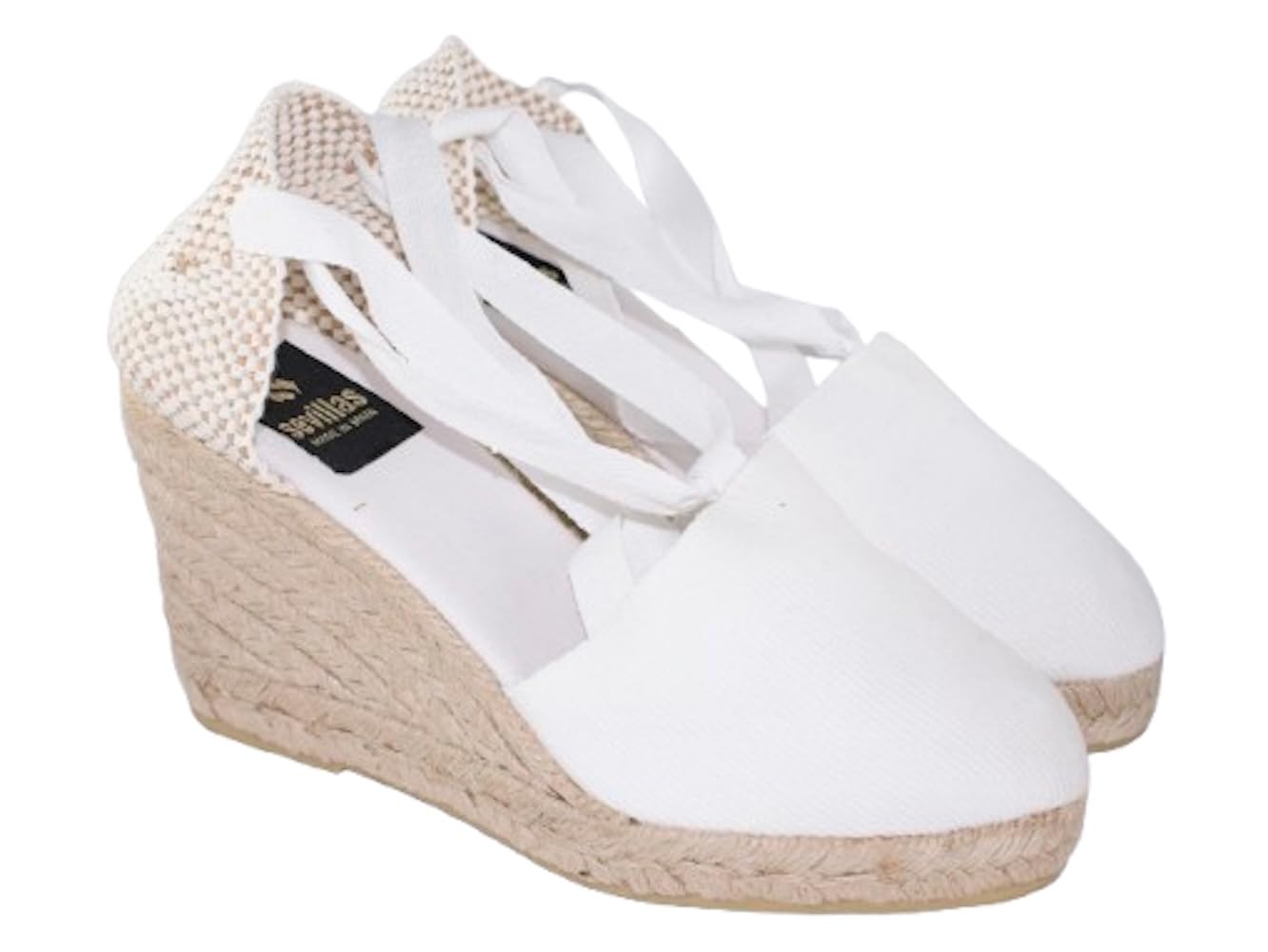 3030-7N Alpargata Valenciana con Cintas Mujer Cuña 9 cm Esparto Natural, Lona Algodón,Sandalia Verano Elegante