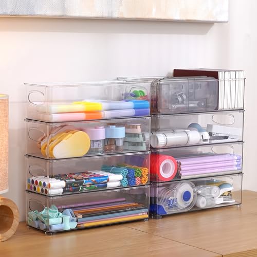 Itylife Citylife Citylife 4 Packs Clear Pencil Box With Bamboo Lids Plastic Storage Containers Stackable Office Supplies Organizer For Gel Pens Erasers Crafts Markers Crayon thumb #2