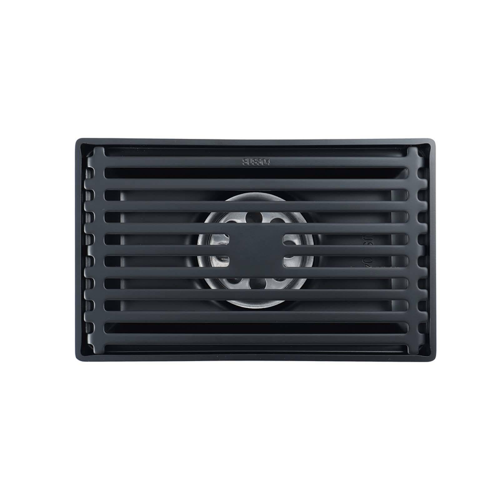 Bonde Douche Acier Inoxydable Siphon Douche Rectangle Bonde de Douche Amovible Bonde Douche Extra Plate Noir Siphon de Sol 145 * 90mm Convient pour Balcon, Salle de Bain, Cuisine