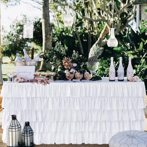 Pufogu White Tulle Table Skirt 6ft Tutu Ruffled Chiffon Tablecloth For Rectangle Wedding Baby Shower Girls Birthday Party and Cake Dessert Table Decorations(BrightRainbow, L6(ft), H30in) by Pufogu - Image 8