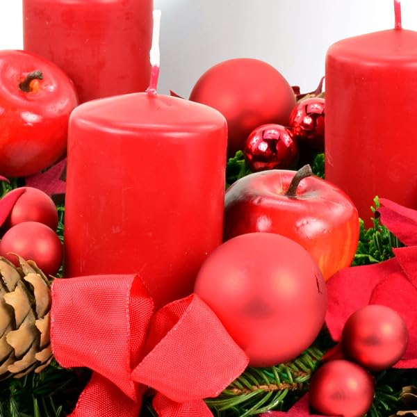 Frischer Adventskranz Weihnachtsstern in Rot, handgebundener Kranz aus echter Nobilistanne, Durchmesser 30 cm, mit 4 roten Stumpenkerzen, Adventszeit & Weihnachtsdekoration