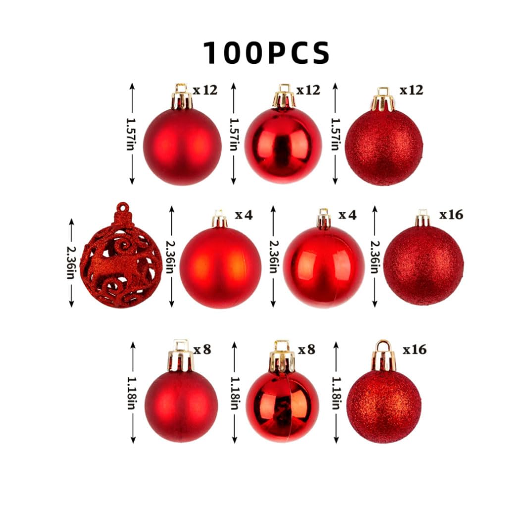 Lot de 100 Boules de Noël en Plastique incassable avec Emballage Cadeau réutilisable, 4 Styles de Boules de Noël pour Arbre de Noël