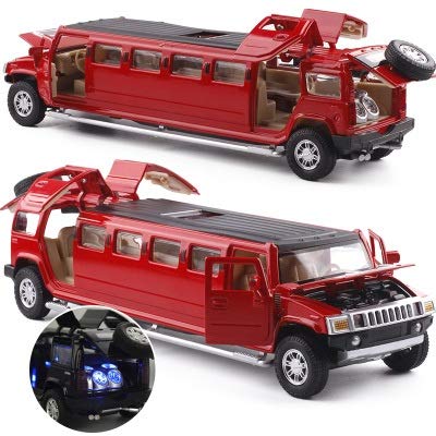 High Simulation 1:24 Die-cast Metal Alloy Limousine Models Flashing Pull Back Children's Music Toy Car Makfacp (Color : Red)
