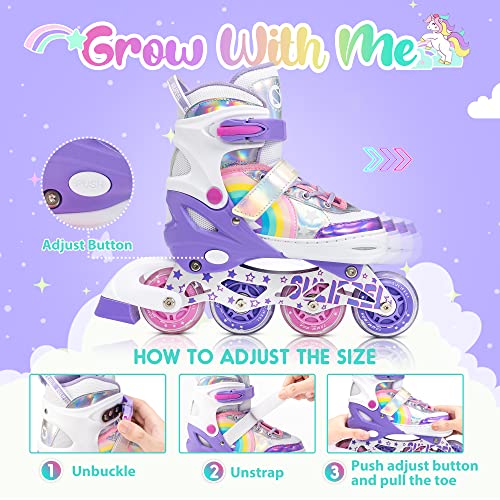 image for SULIFEEL Rainbow Unicorn Adjustable Inline Skates for Girls Boys and K