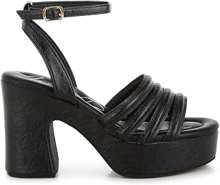 London Rag Women's Athla Strappy High Platform Sandals - Chunky Block Heel Dress Shoes with Cross Straps - Trendy Open Toe Evening Heels for Night Out, Clubwear, and Special Occasions