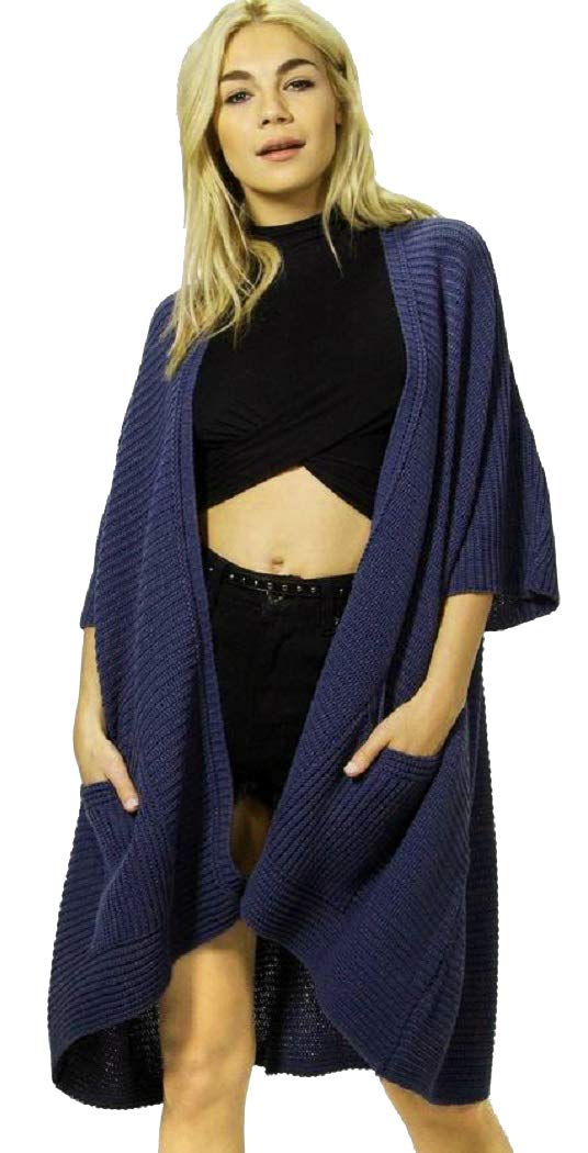 Crazy Girls Girls Navy Crazy Womens Chunky Knitted Baggy Oversized Pocket Long Jumpers Cardigans Cape (16-18, )