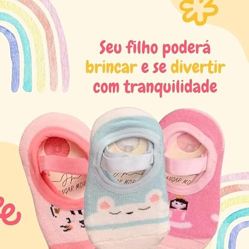 Kit 4 Pares de Meia Sapatilha Antiderrapante Bebê Menina Infantil - Variações de Tamanhos (0-6 anos)