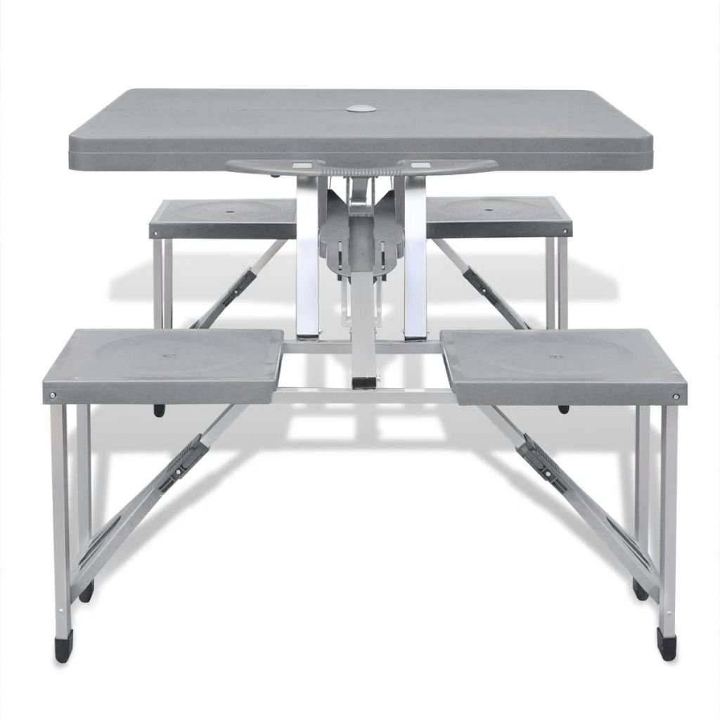 LAPOOH Klappbares Campingtisch-Set Aluminium mit 4 Stühlen, Camping Tisch Stuhl Set, Picknick Set, Camping Sitzgruppe Klappbar, Picknick Tisch Und Stühle Klappbar, extra leicht grau
