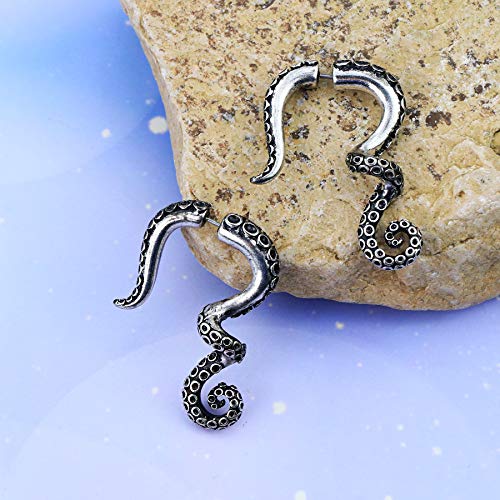 Oufer 3D Octopus Fake Spiral Tapers Fakes Ear Plugs Burn Silver Body Piercing Jewelry Halloween Earrings #TOP7