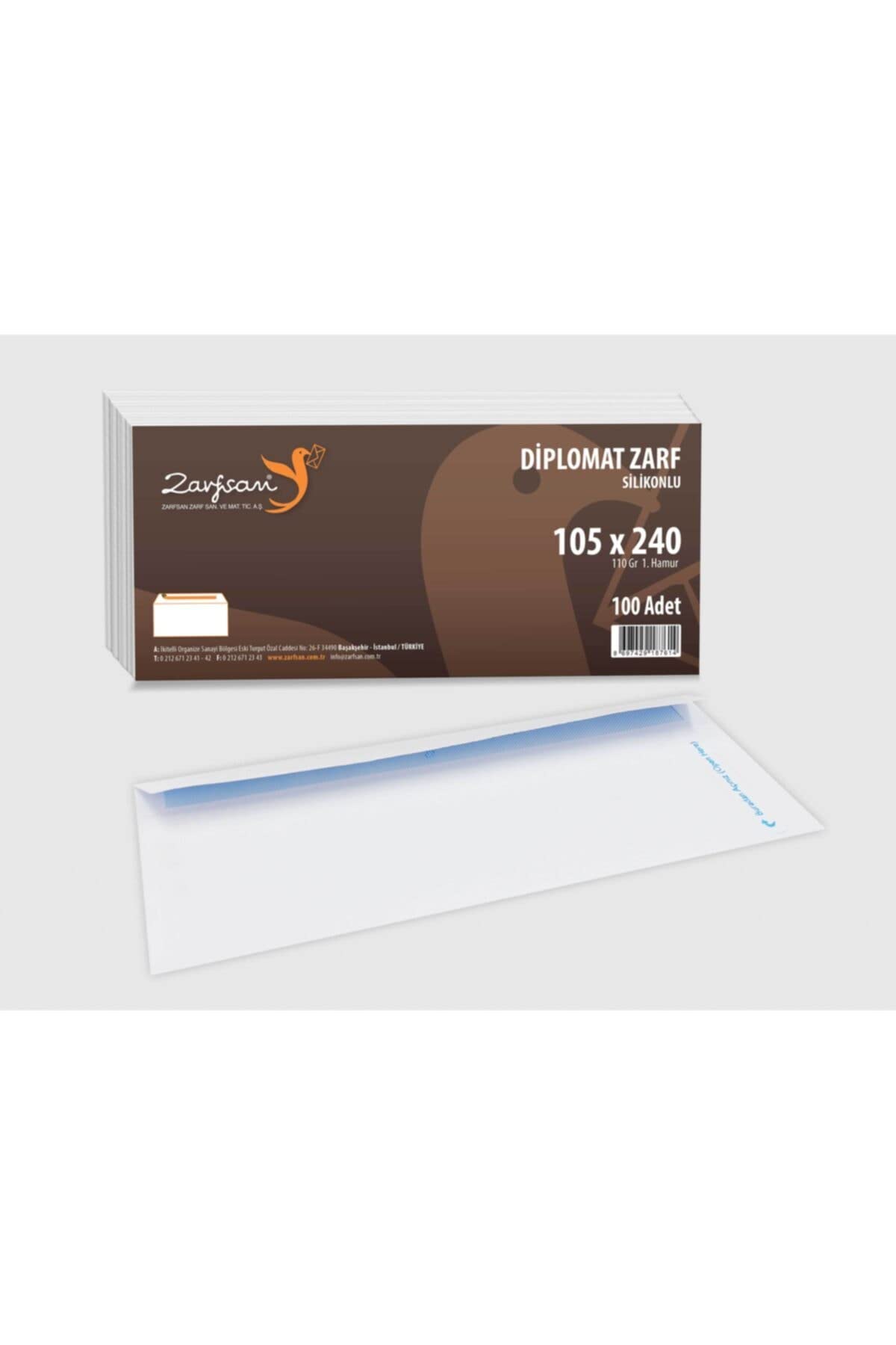 Zarfsan Diplomat Zarf Düz 10,5x24 110 Gram 1.hamur 100 Adet