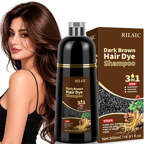 500ml Champú Color Castaño Oscuro，Hair Dye Shampoo para Teñir Canas Mujer Negro,Champú para Cabello Negro Instantáneo Champu Colorante Tinte para Hombre y Mujer