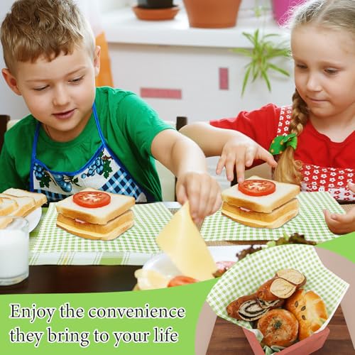 100 Pcs Waxed Paper Sheets 12 x 12 Inch Pastel Deli Paper Wraps Grease Resistant Food Basket Liners Checkered Square Sandwich Wraps for Burgers Bread Restaurant Barbecue Picnic (Green) - Image 8