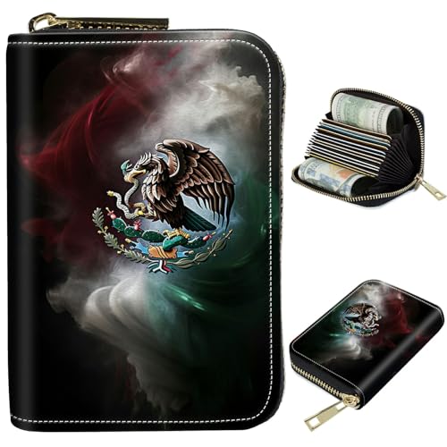 Image of Cute Credit Card Holder with Zipper, Mexico Flag RFID-Blocking Card Case Small Wallet for Women Men, Multi-slot Card Organizer Case Travel Accordion Wallet