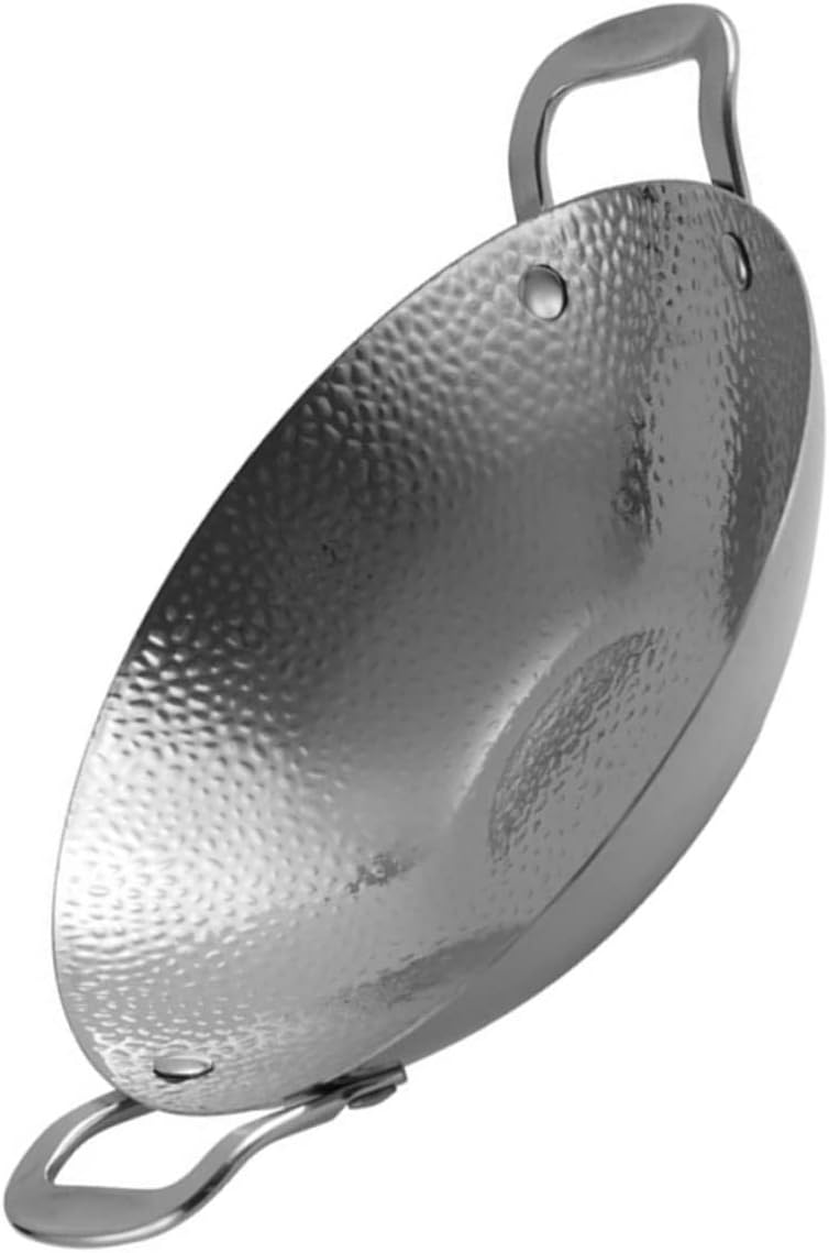 Stainless Steel Hammered Griddle Korean Cookware Double Handle Pan for Hot Pot Skillet Seafood Stew