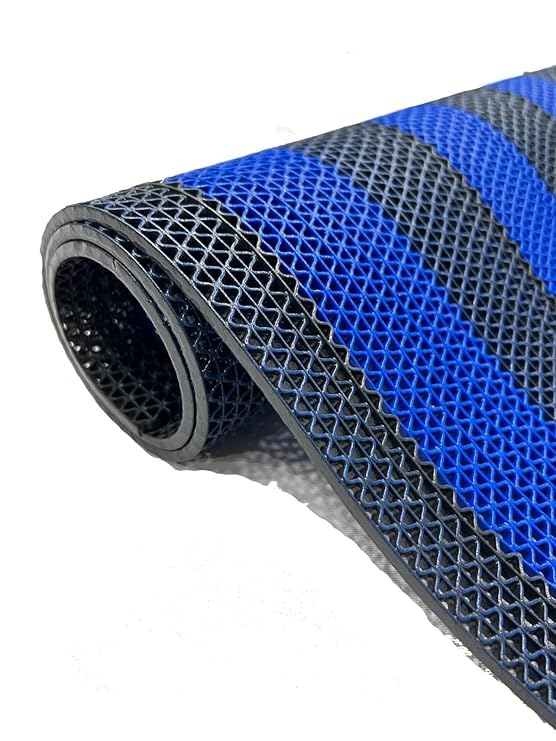Image of EcoDeco Double Colour Anti Skid & Multipurpose /Bathroom Mat /Shower Mat /Carpet /Rugs /Rainmat /Swimming Pool Mat|Waterproof Doormat for Indoor /Outdoor Home Office Entrance (Blue-Black, 2x12 Ft)