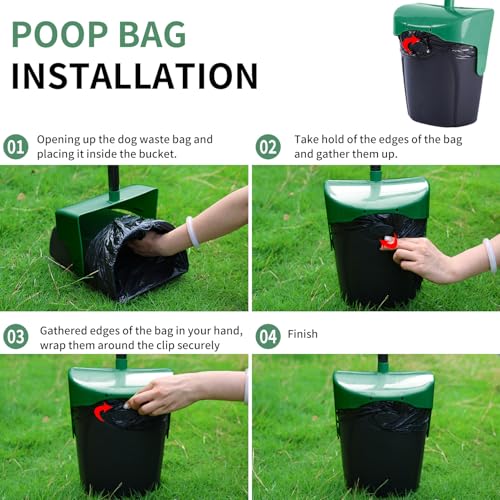 Image of ienjoyed Pooper Scooper Large Swivel Bin & Rake with 160 Waste Bags,Heavy Duty Dog Pooper Scooper with Bag Attachment for Dogs, Long Handle Poop Scooper with Lid for Yard, Grass, Gravel(Dark Green)