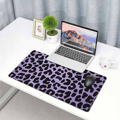 Image of Purple Leopard Print Extended Gaming Mouse Pad, with Stitched Edges Large Mouse Pad Desk Protector, Rubber Base Mousepad Keyboard Mouses Mat for Work Game Office Home- 32 inch X 12 inch Inch