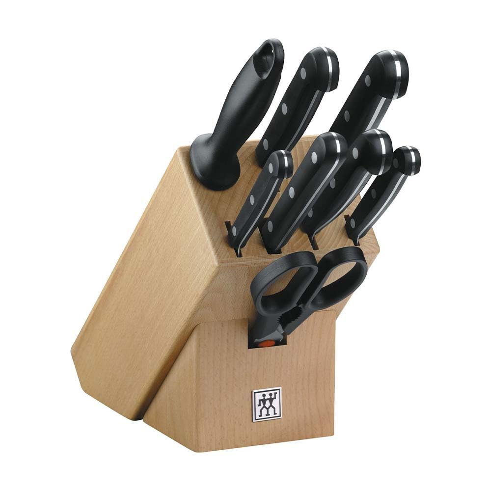 ZWILLING Knife Block, 9 pcs., Wooden Block, Knives and Scissors Made of Special Stainless Steel, Plastic Handle, Twin Gourmet