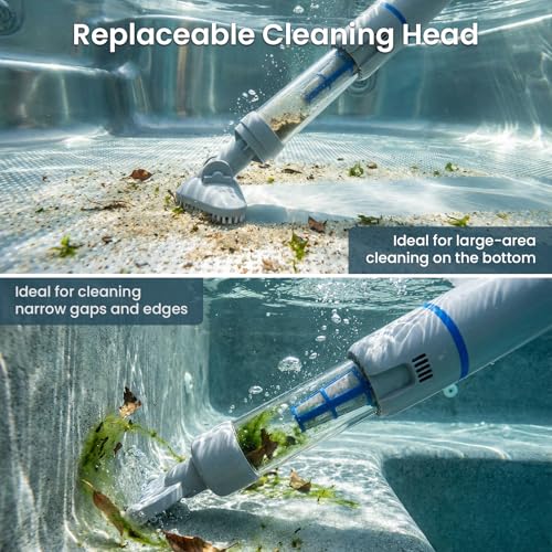 Image of Handheld Spa Hot Tub Vacuum, Cordless Spa Vacuum Cleaner with 2 Brush Heads and Telescopic Pole, Up to 3 Hours of Runtime, Rechargeable Small Pool Vacuum for Above Ground Pool Inground Pools Hot Tubs