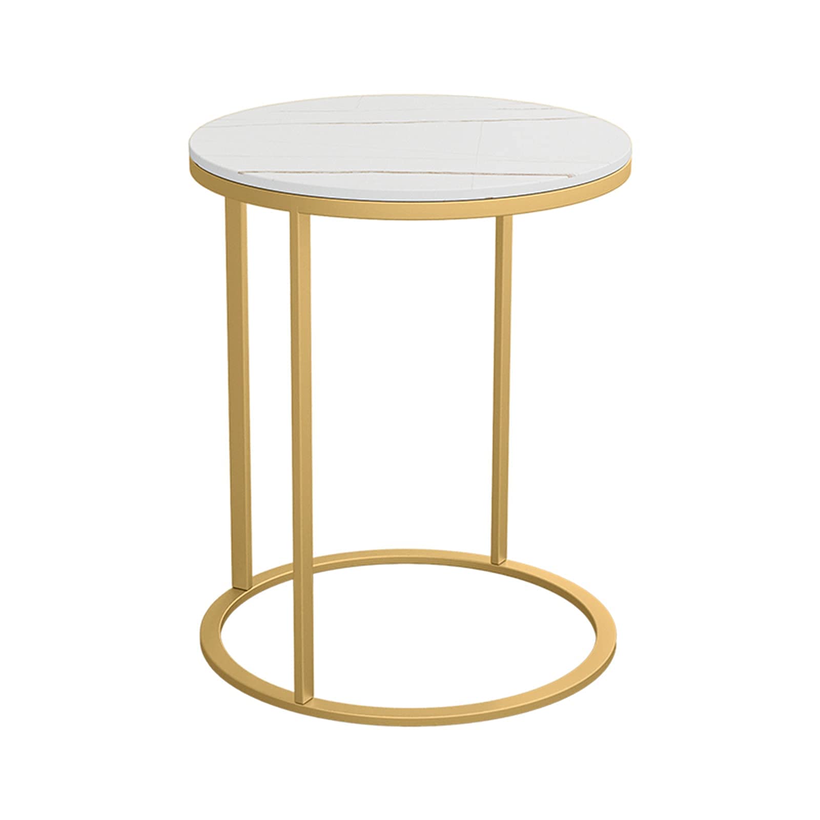 Runder Marmor-Couchtisch, 55 cm hoher Couchtisch, Wohnzimmer, Arbeitszimmer, Ausstellungstisch, Akzent-Sofatisch mit Eisenrahmen, runde Marmortischplatte, D, 45 x 45 x 55 cm, hergestellt in China