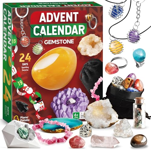 EDUMAN Gemstone Advent Calendar 2025, Kids Christmas Countdown Calendar with 24 Unique Edelstein & Rocks, Crystal Christmas Gifts for Girls & Boys 6+
