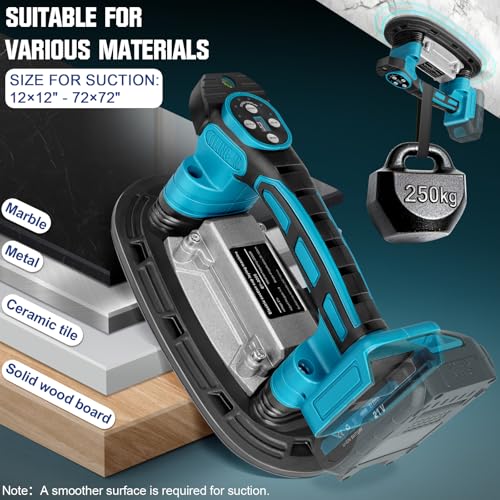 Miniatura 5 de Herramienta De Vibración De Azulejos De 250 Mm, Ventosa Máxima De 250 Kg, Máquina Niveladora De Instalación De Azulejos De Mano Para Batería Makita De 18 V, Vibrador De Azulejos Para Nivelación De