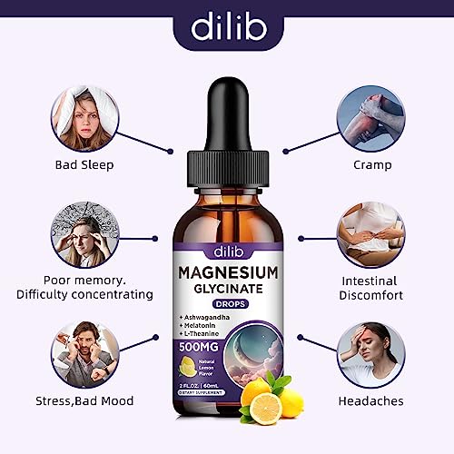 Magnesium Glycinate Supplement, Magnesium Liquid Drops With Magnesium Glycinate 500Mg Sleep Aid Drops - Melatonin, Ashwagandha, L - Theanine - Support Stress Relief, Bone, Muscle, Mood Vegan #TOP3