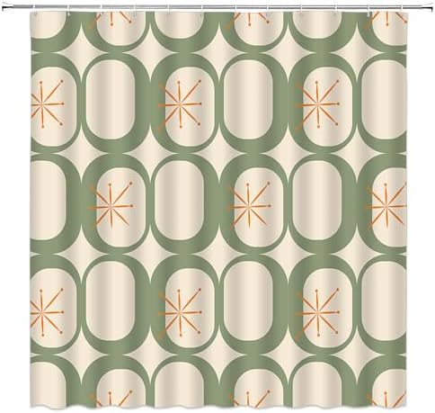 Mid Century Shower Curtain Modern Abstract Atomic Starbursts Squa...