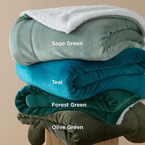 Image of Bedsure GentleSoft Sherpa Fleece Twin Size Blanket for Couch, Non-Heated, Thick and Warm Throw for Women and Men, Soft Fuzzy Plush Twin Blanket for Winter, Olive Green, 60x80 Inches