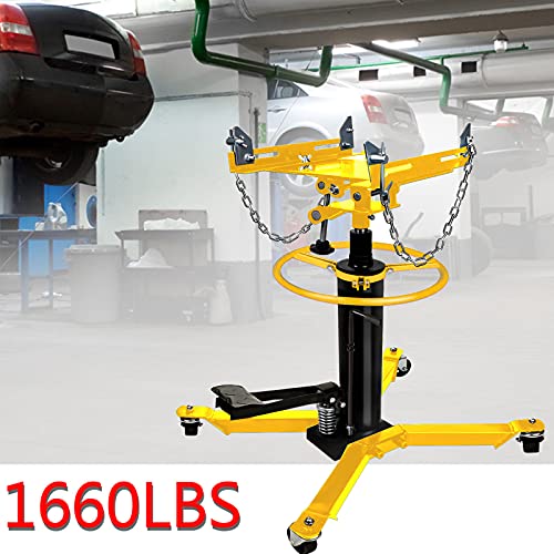 Transmission Jack,1660Lbs/0.75T Capacity Hydraulic Telescopic Transmission Jack, 2-Stage Floor Jack Stand With Foot Pedal, 360° Swivel Wheel, Garage/Shop Lift Hoist (Yellow) #TOP6