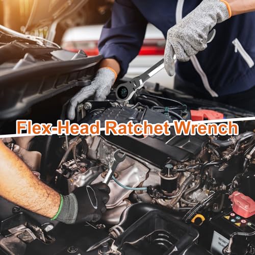 Image of Egofine 8mm Ratchet Wrench Flex Head, Ratcheting Combination Wrench Metric, Industrial Grade Gear Spanner with 12 Point Box End, 72-Teeth Ratchet, Chrome Vanadium Steel