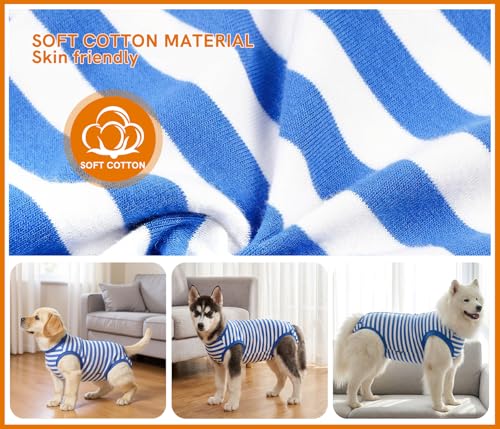 Image of Dog Surgery Recovery Suit Dogs Neuter Spay Female Male Protective Clothes, Blue White XL
