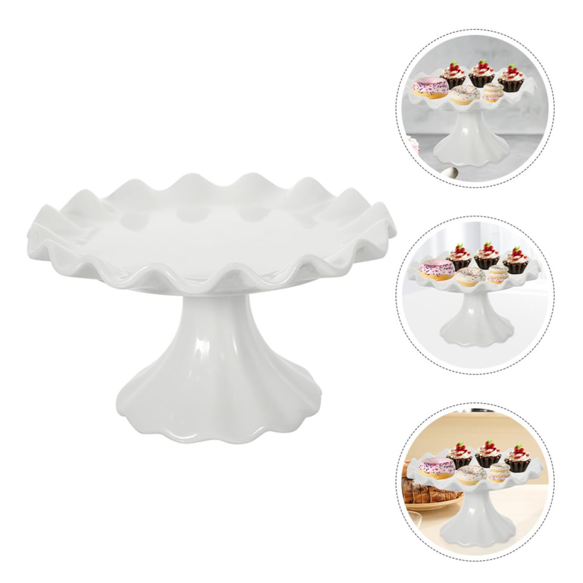 GALPADA Alzata per Dolci in Ceramica Bianca, Elegante, a Onda
