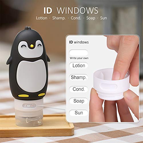 Tvoip 3Pcs 60ml/90ml/100ml Portable Cartoon Animal Little Monsters Penguin Duck Silicone Travel Case Organizer Shampoo Shower Gel Lotion Storage Refillable Bottle image 5