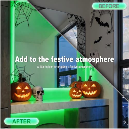 Image of Green Led Lights Strip Halloween Decor 50 FT Indoor Rope Lights Easy DIY Cuttable Strip Lights for Room Bathroom Living Room Kitchen Ceiling Wall Vanity Mirror Decor