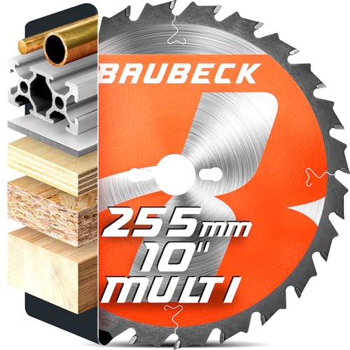 BAUBECK Circular Saw Blade 255mm x 25.4mm +1inch, 20/16mm bore rings - Rage fast Wood with Nails, Metal x28T - Compatible with Evolution R255, Bosch, Makita, Dewalt, Festool, Freud 255 mm