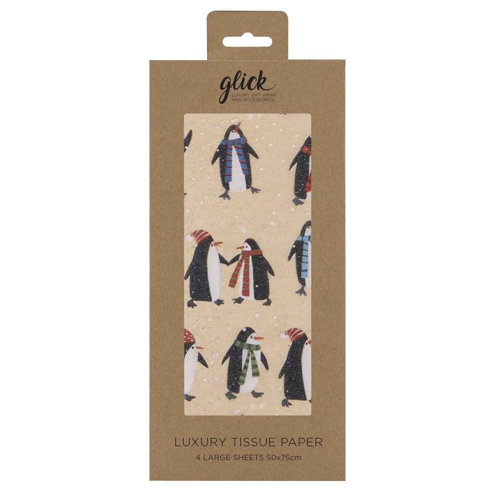 Penguins Kraft Christmas Glick 4 Sheets Tissue Wrapping Paper 50 x 75 cm
